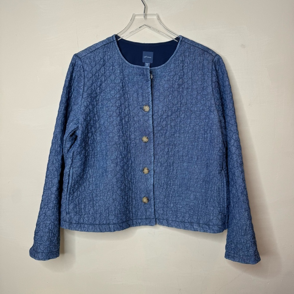 J. Jill Denim Quilted Button Front Jacket Blue size large petite